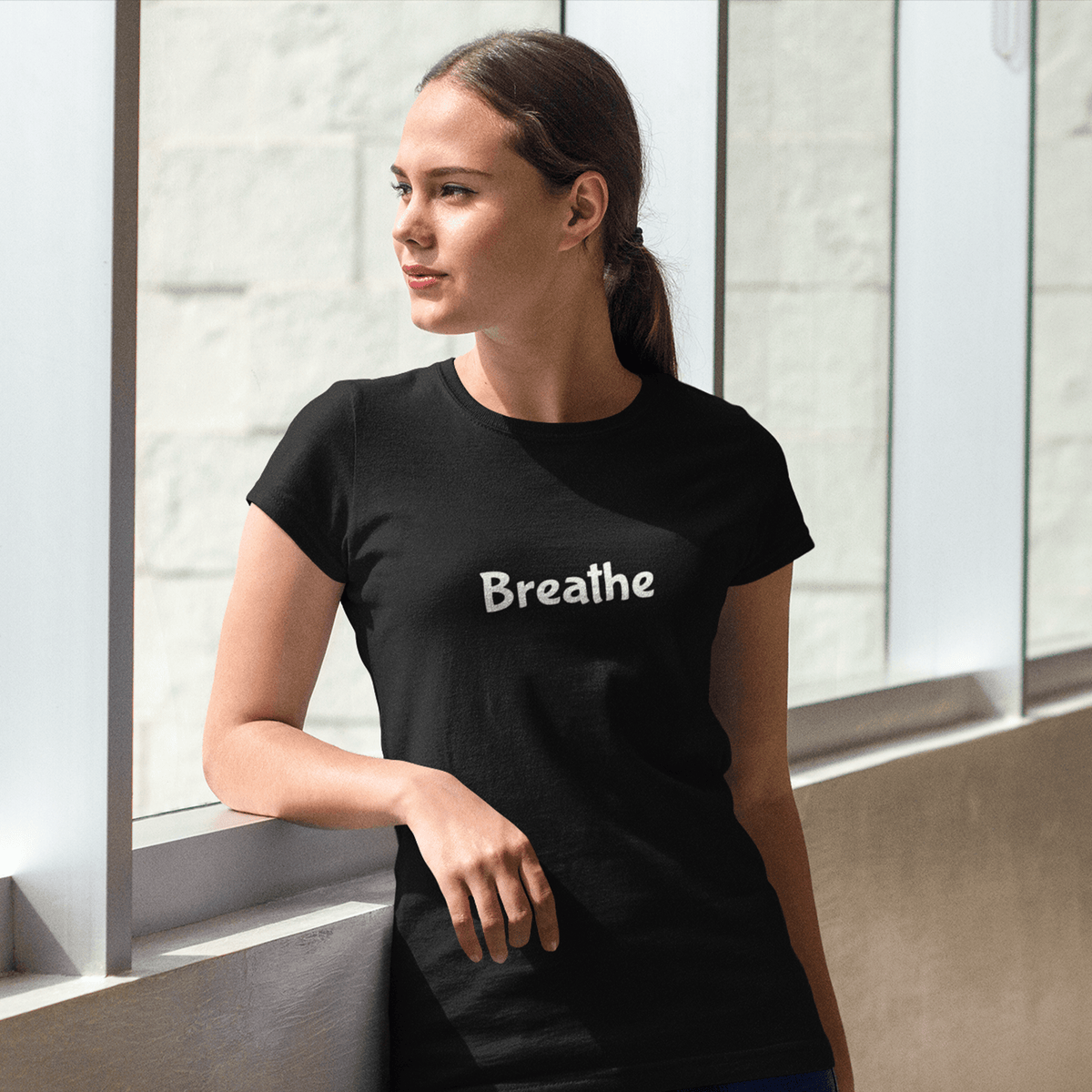 breathe t-shirt, mental health minimal calm graphic tee with simple streetwear design