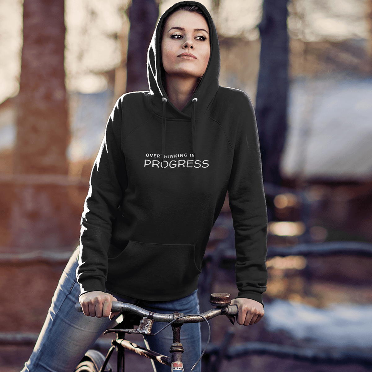 overthinking hoodie, mental health sweatshirt with minimal streetwear design