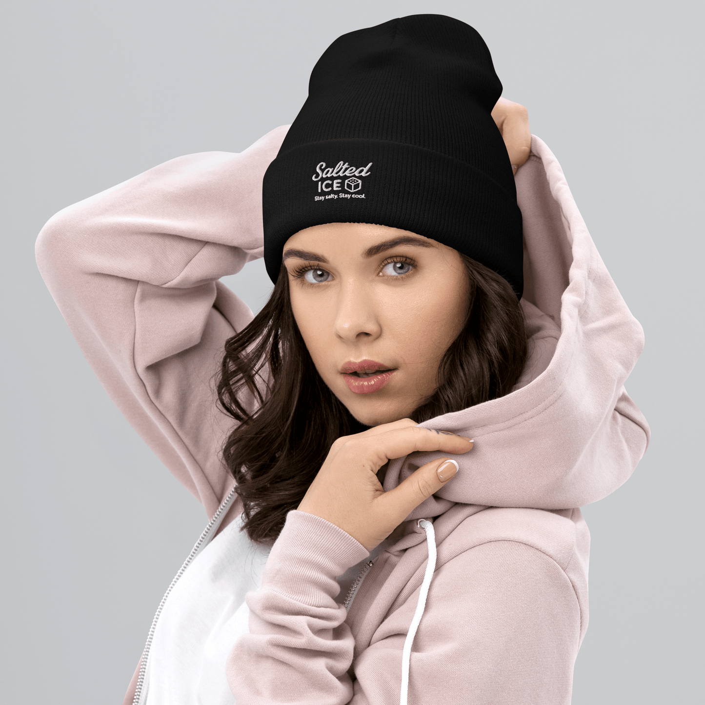salted ice beanie, minimal streetwear knit hat with cozy winter cap design