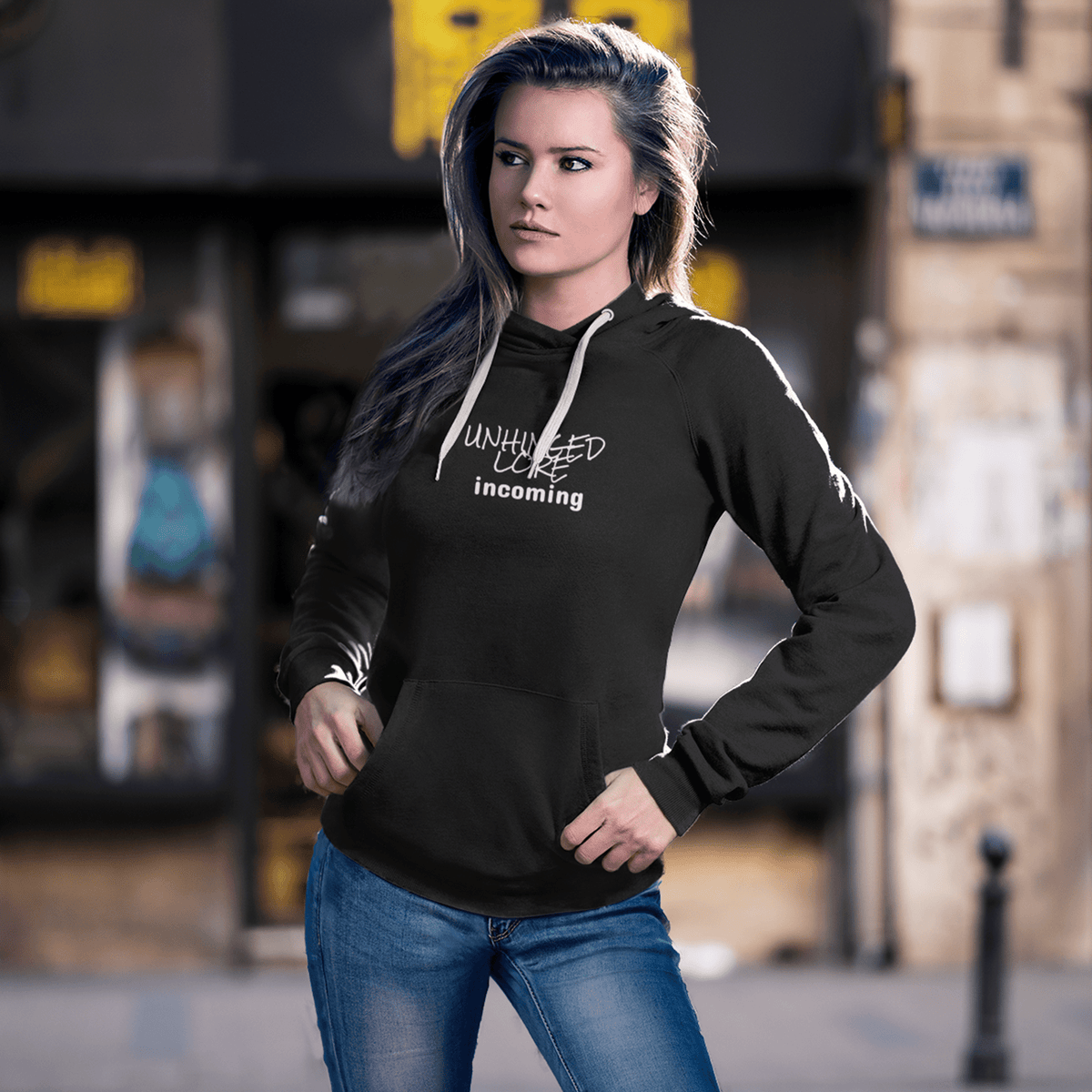 unhinged lore incoming hoodie, funny chaos meme sweatshirt with minimal streetwear design