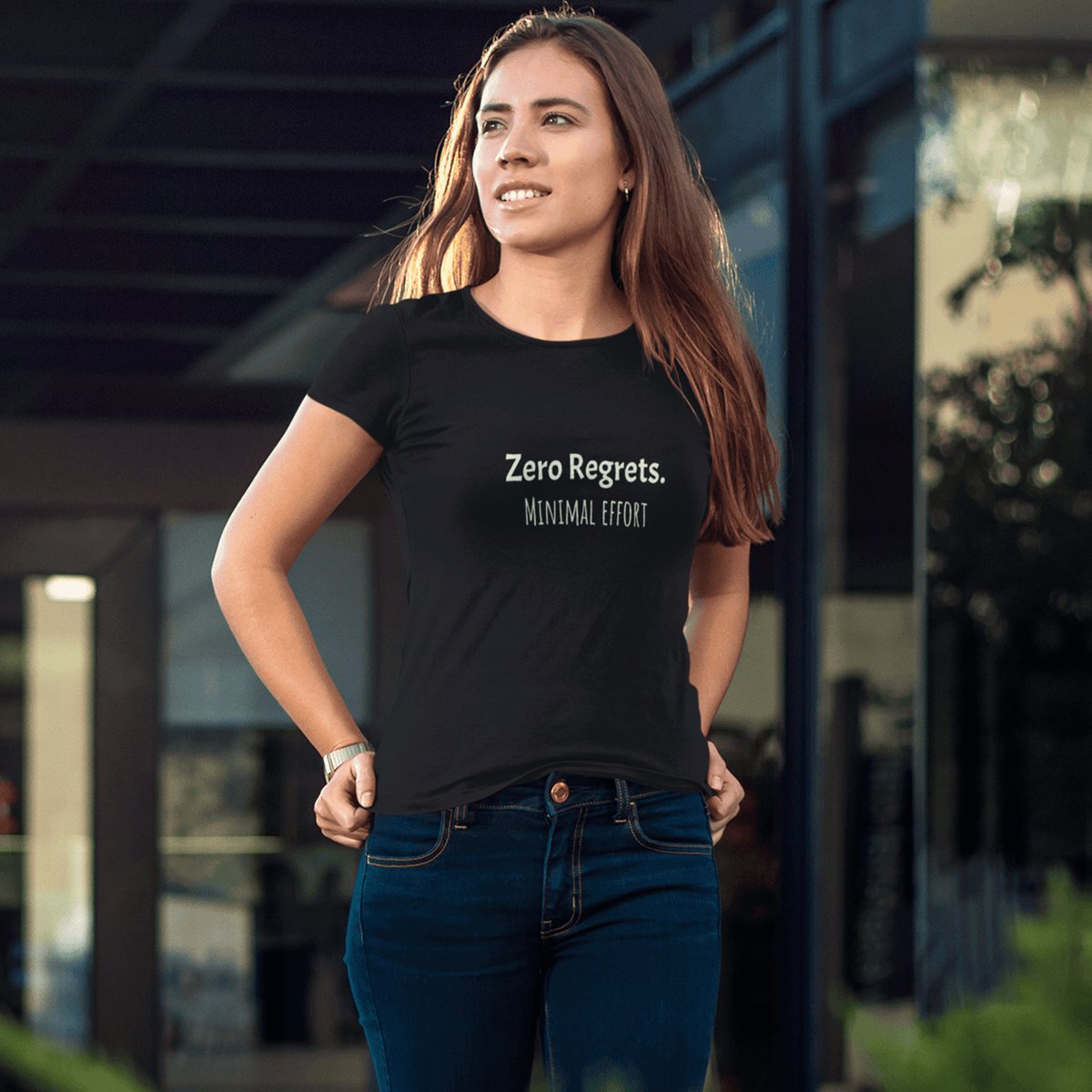 zero regrets minimal effort t-shirt, funny lazy humor graphic tee with casual streetwear style
