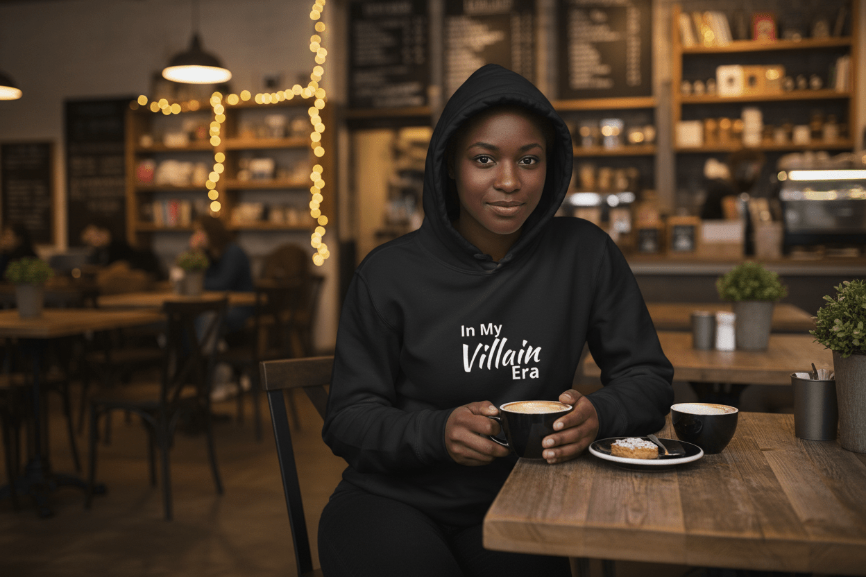 in my villain era hoodie, edgy streetwear sweatshirt with bold minimal graphic design