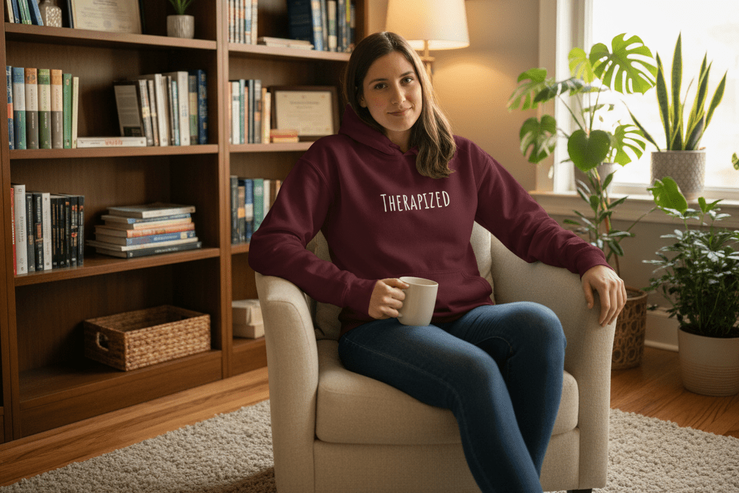 therapized hoodie, mental health sweatshirt with minimal self care streetwear design