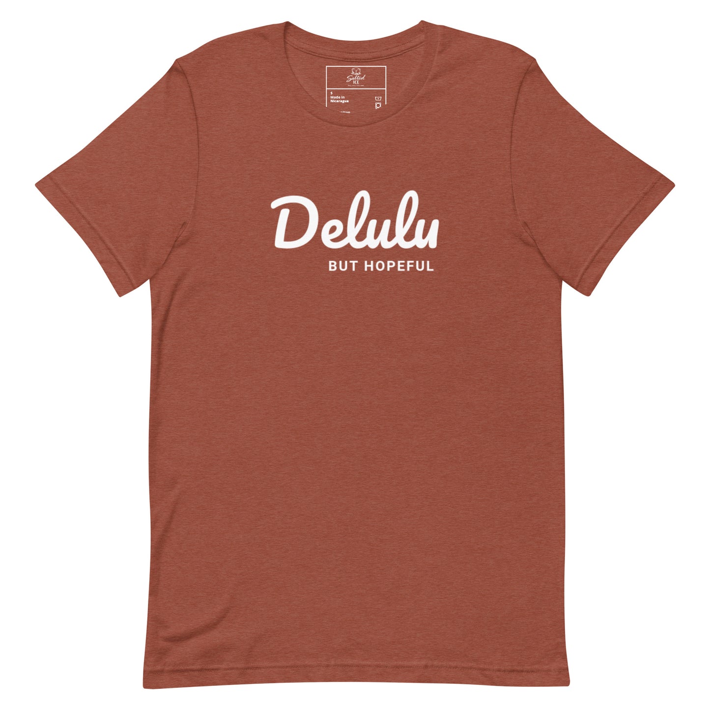 delulu but hopeful t-shirt, funny positive aesthetic graphic tee with minimalist streetwear design
