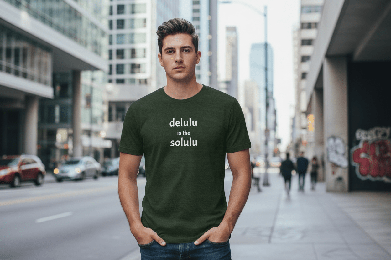 delulu is the solulu t-shirt, viral meme positive affirmation graphic tee with minimal streetwear design