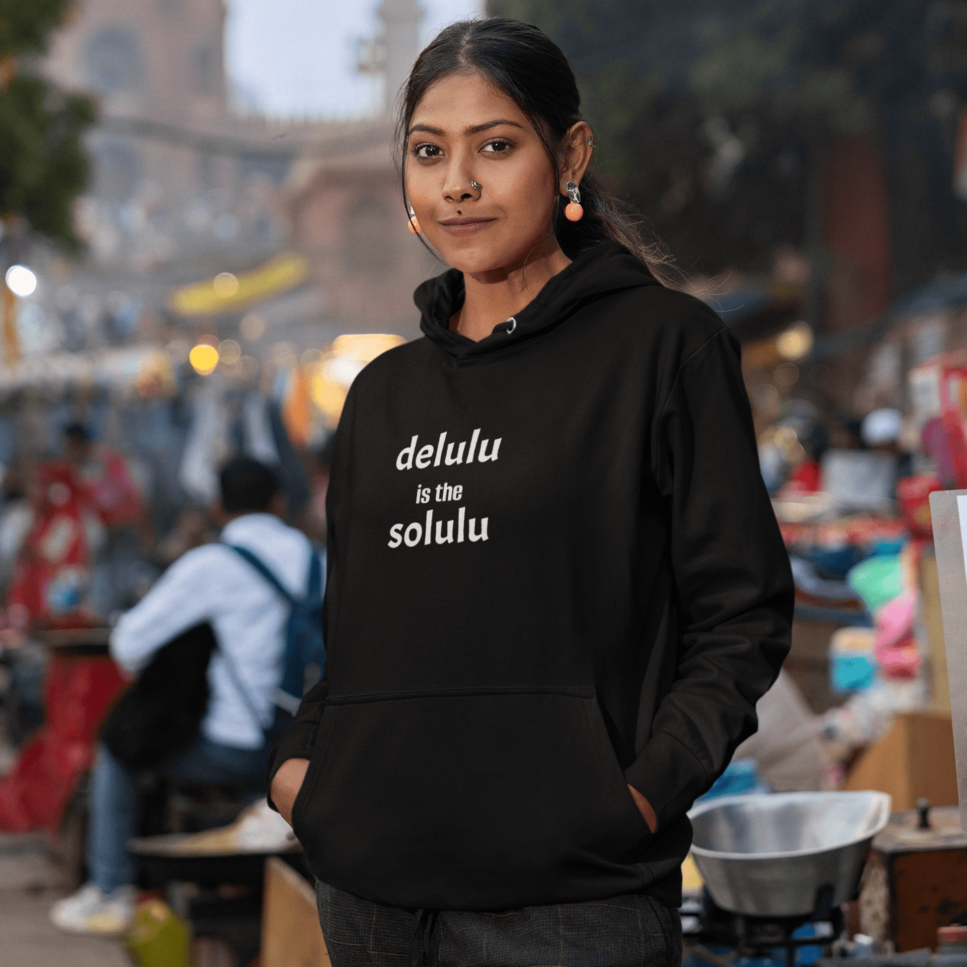 Delulu Is The Solulu hoodie, viral meme sweatshirt with minimal streetwear design