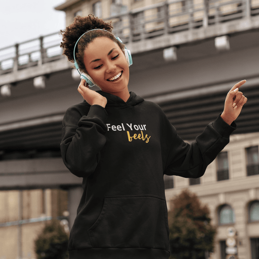 Feel Your Feels hoodie, mental health self care sweatshirt with minimal streetwear design