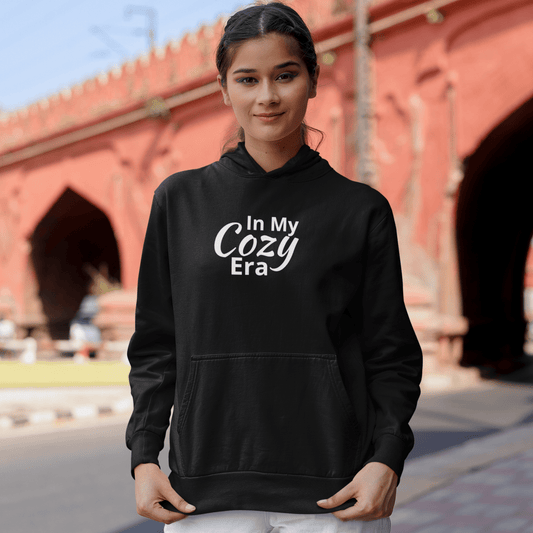 In My Cozy Era hoodie, soft aesthetic chill lifestyle sweatshirt with minimal streetwear design