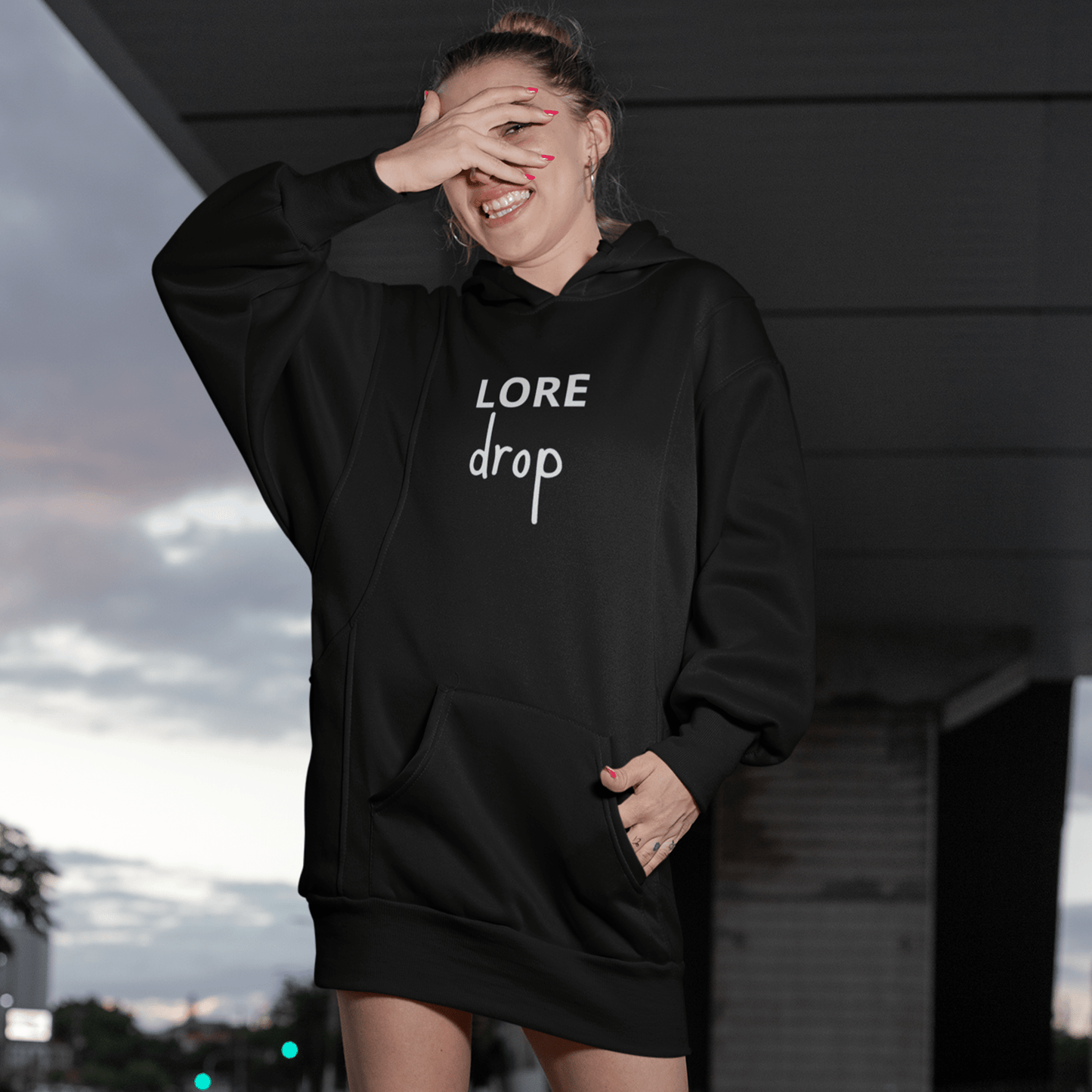 lore drop hoodie, trendy streetwear sweatshirt with viral graphic design