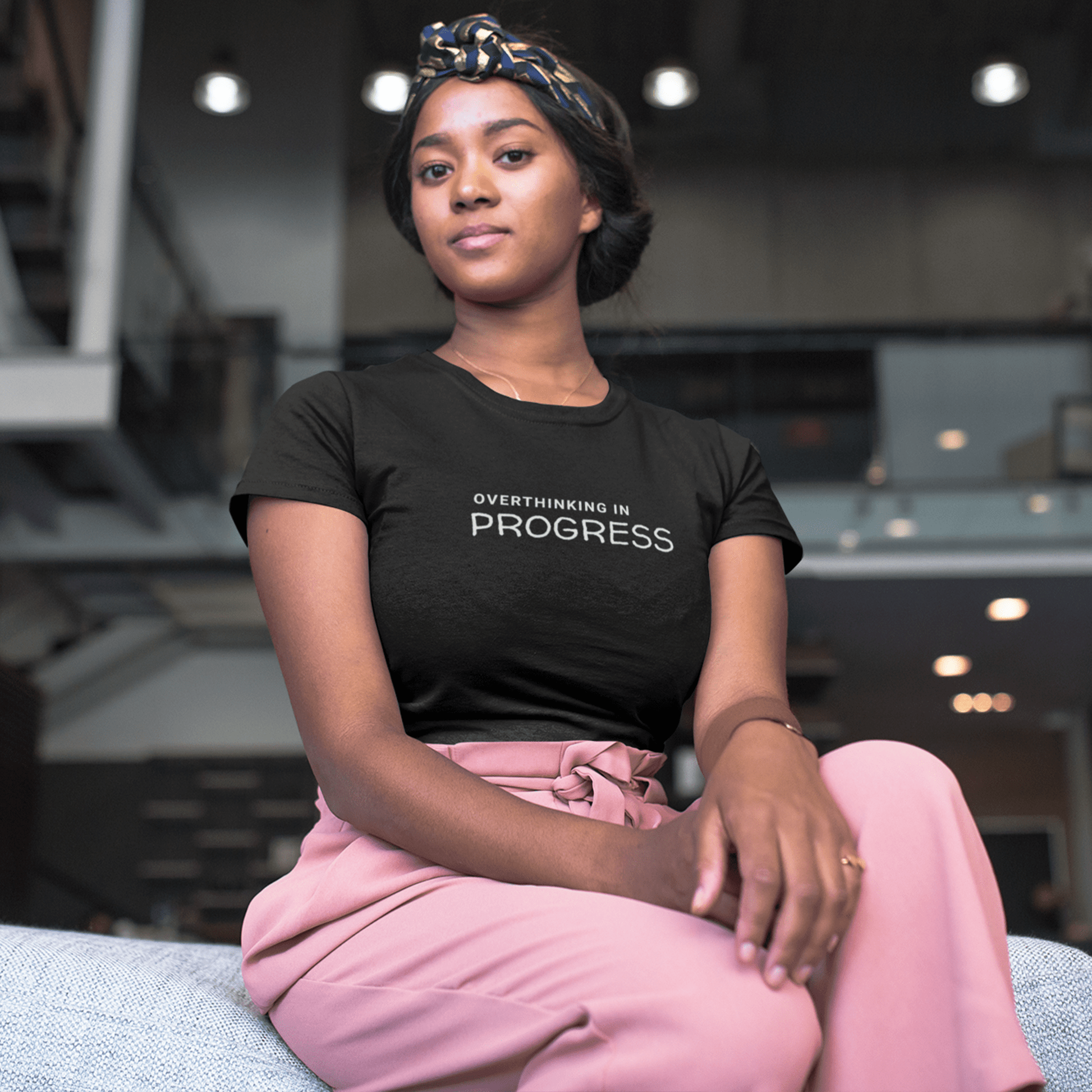 Overthinking In Progress t-shirt, funny anxiety introvert graphic tee with minimal streetwear design
