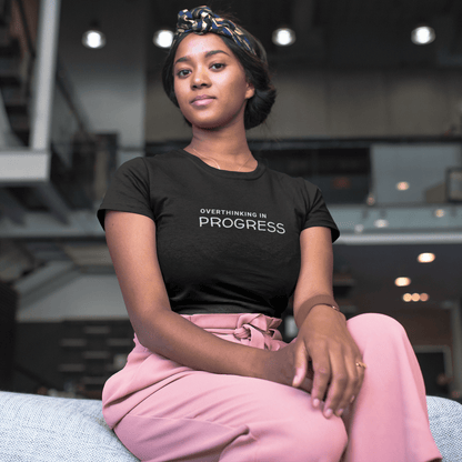 Overthinking In Progress t-shirt, funny anxiety introvert graphic tee with minimal streetwear design