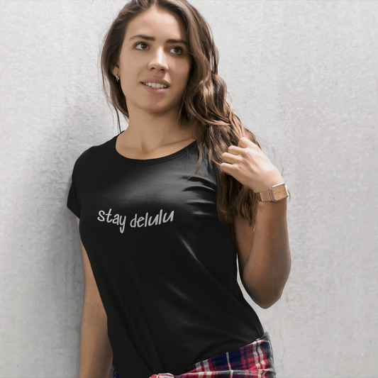 Stay Delulu t-shirt, funny meme graphic tee with viral internet slang design