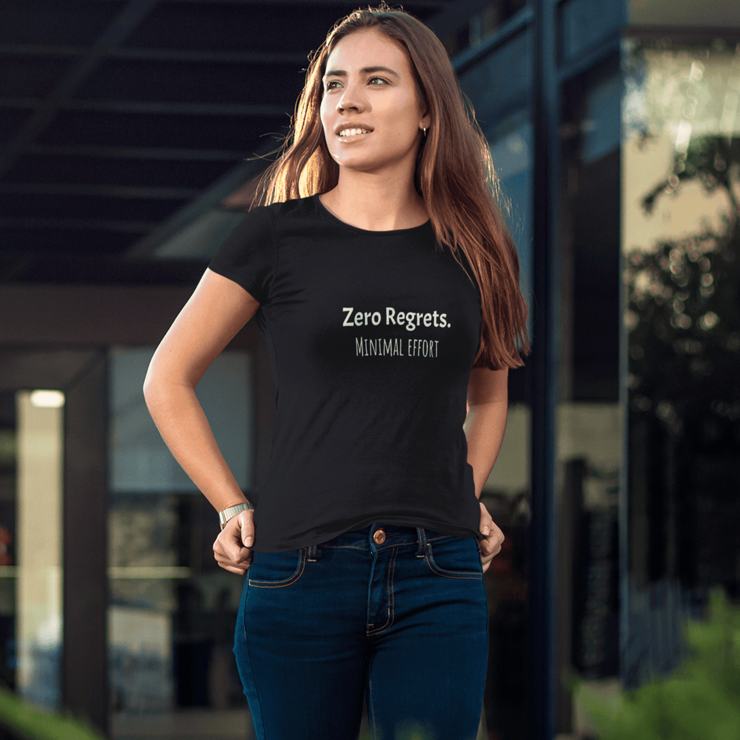 zero regrets minimal effort t-shirt, funny lazy humor graphic tee with casual streetwear style