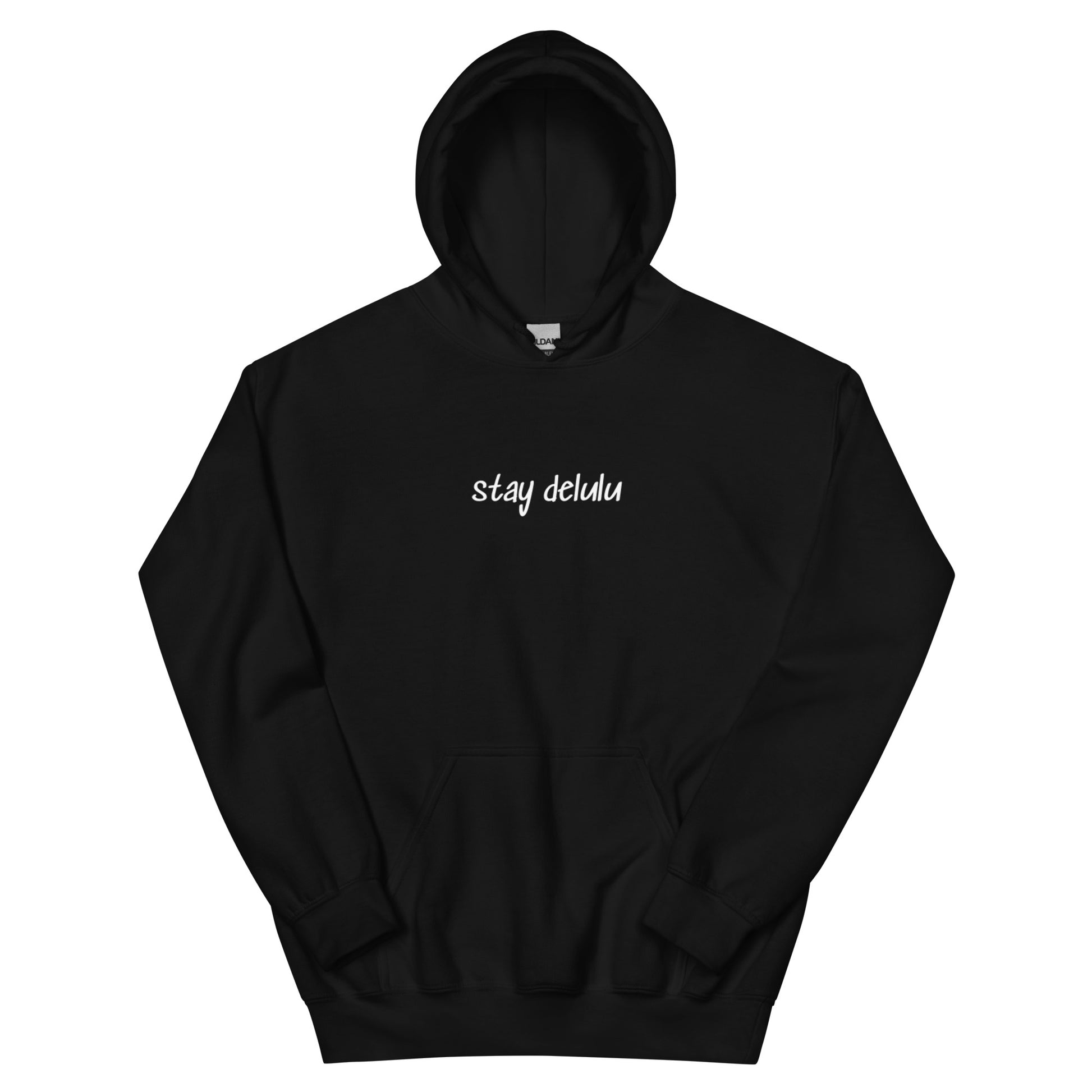 Stay Delulu hoodie, funny viral meme sweatshirt with minimalist streetwear design