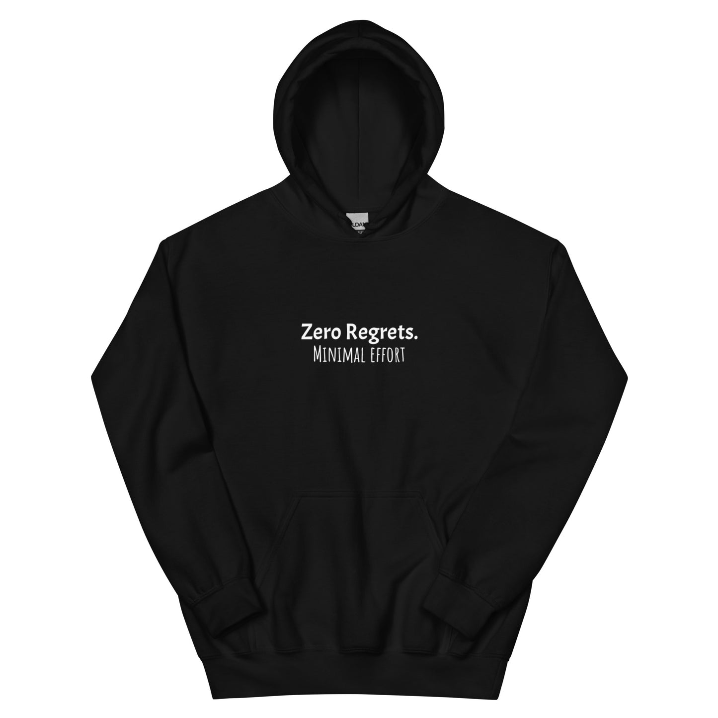 zero regrets minimal effort hoodie, funny lazy sweatshirt with relaxed streetwear style