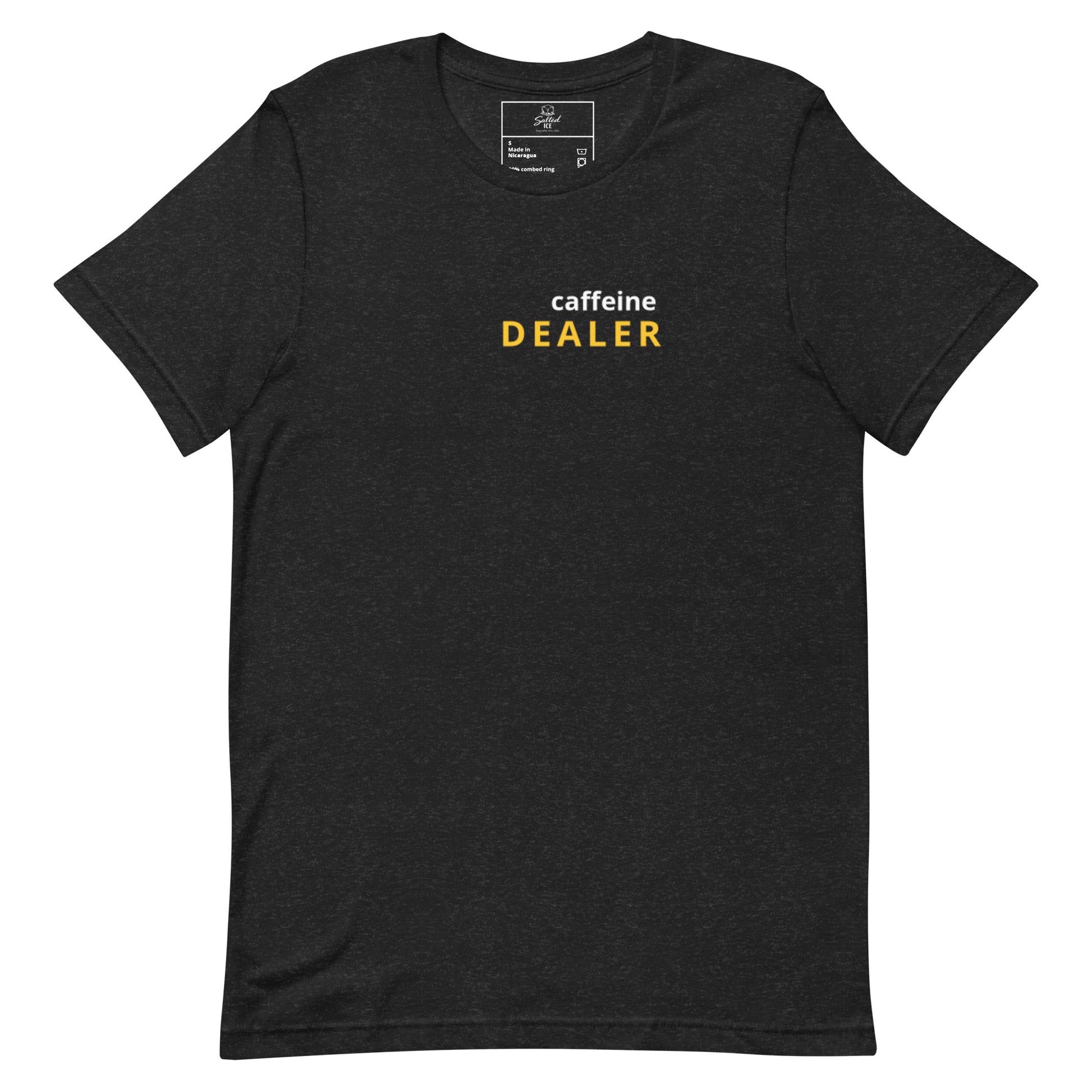 Caffeine Dealer t-shirt, funny coffee lover tee with minimal streetwear graphic design
