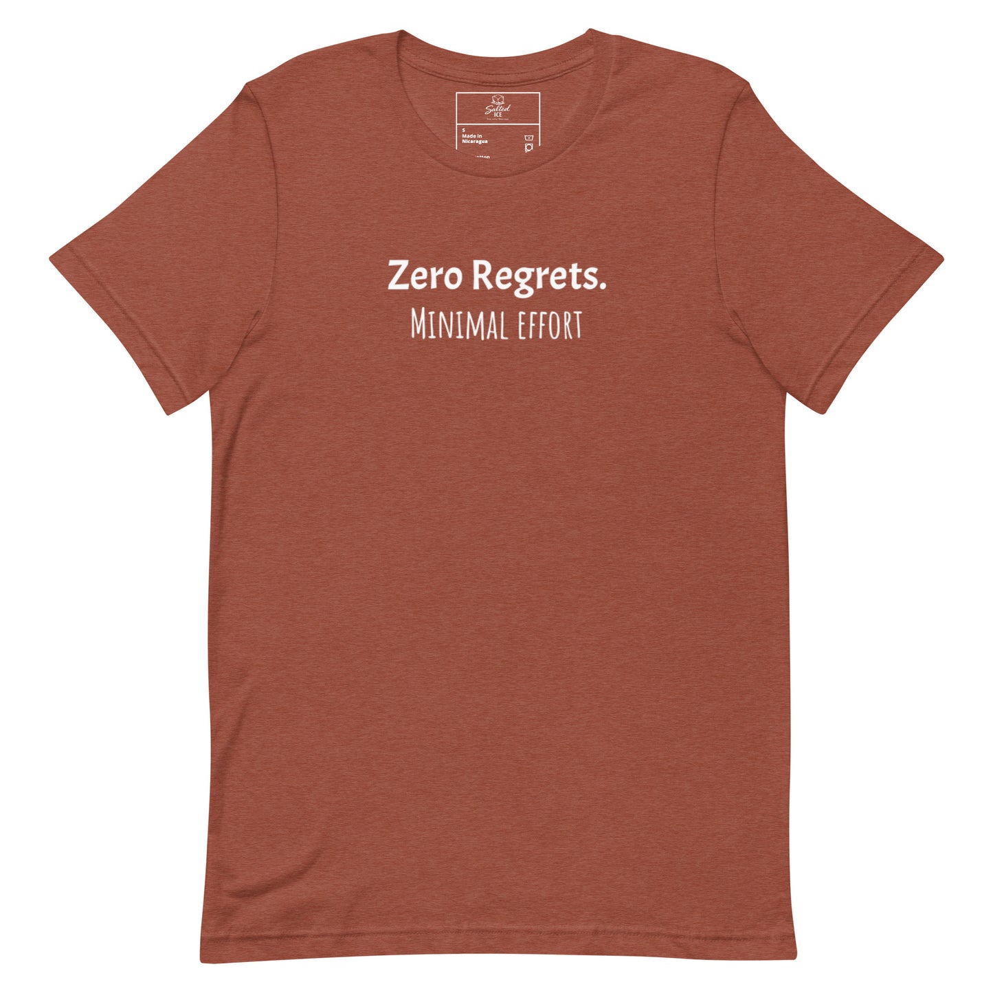zero regrets minimal effort t-shirt, funny lazy humor graphic tee with casual streetwear style