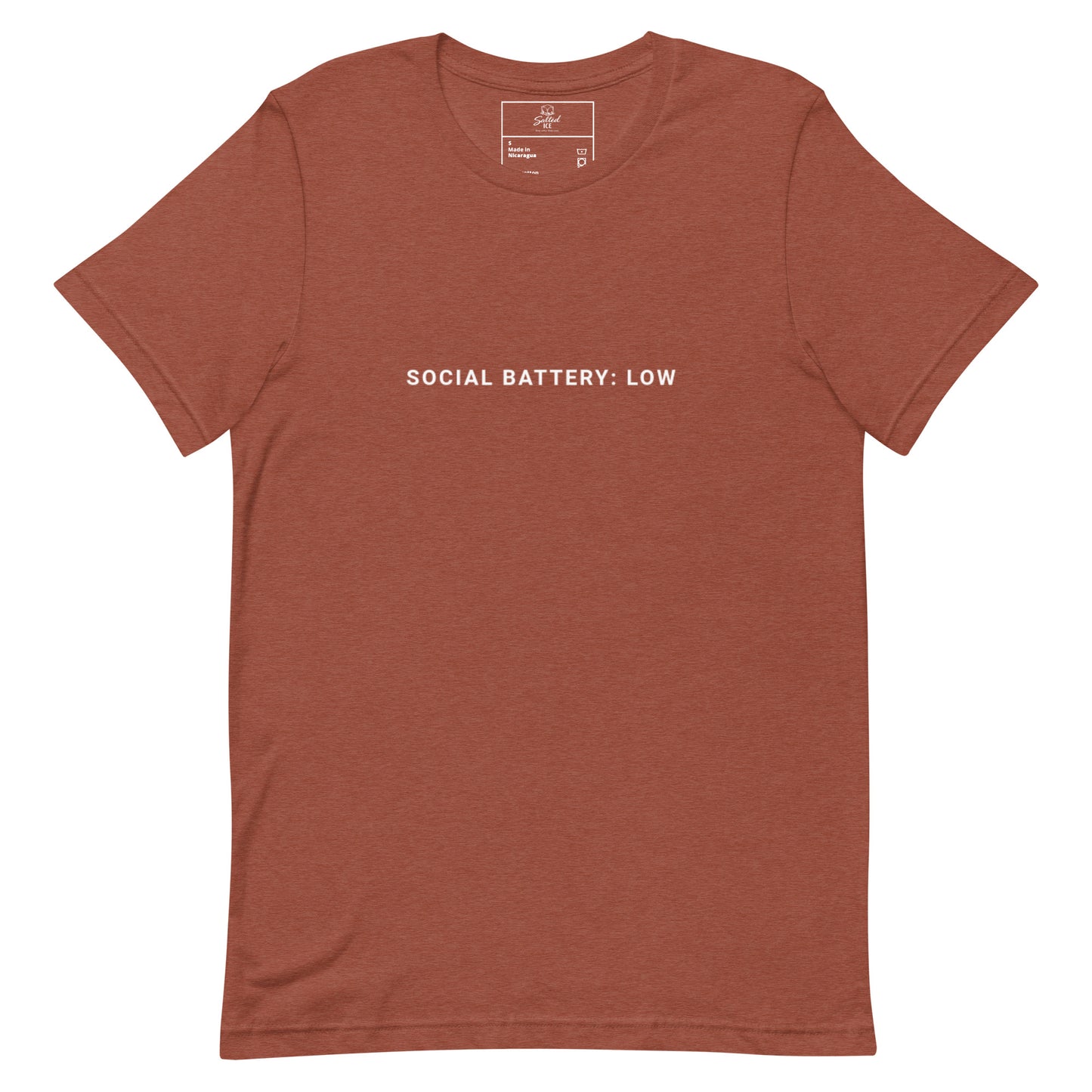 salted ice social battery: low t-shirt | social battery low aesthetic t-shirt | introvert vibes meme graphic tee | gen z low-energy streetwear t-shirt | minimalist mood quote t-shirt
