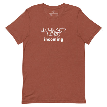 Unhinged Lore Incoming t-shirt, chaos meme graphic tee with viral internet humor design
