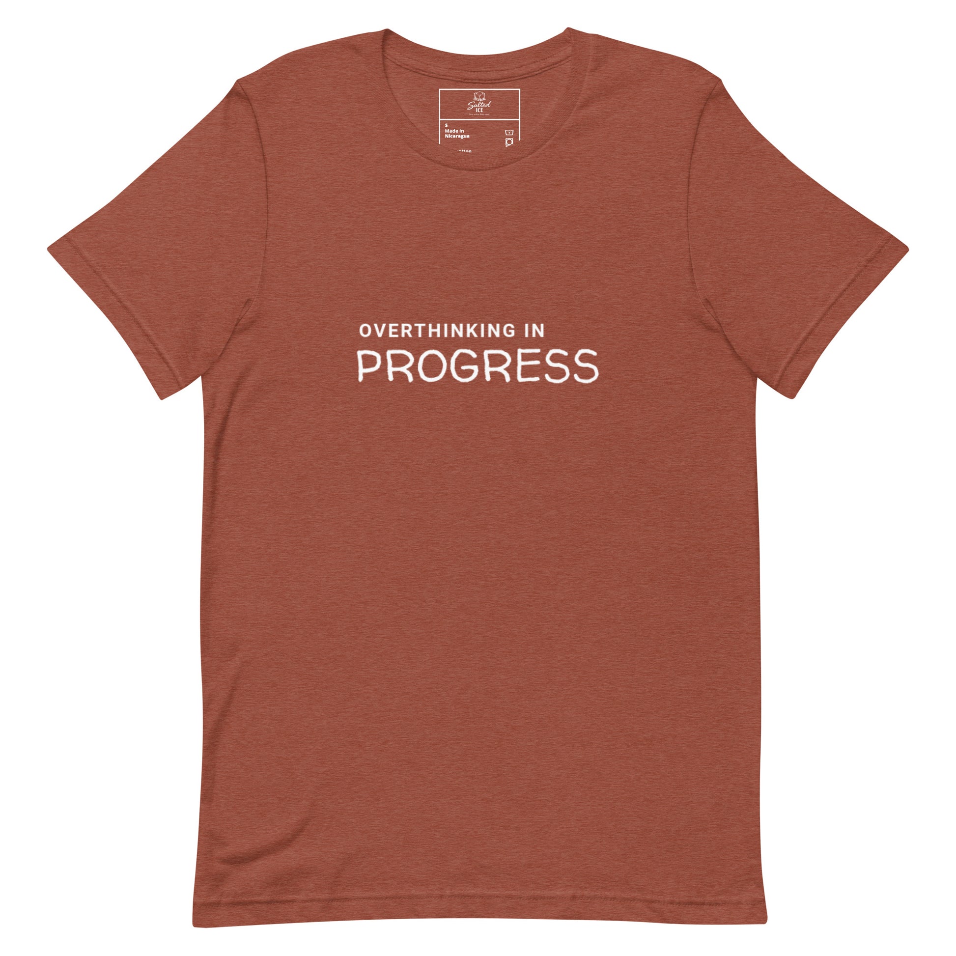 Overthinking In Progress t-shirt, funny anxiety introvert graphic tee with minimal streetwear design