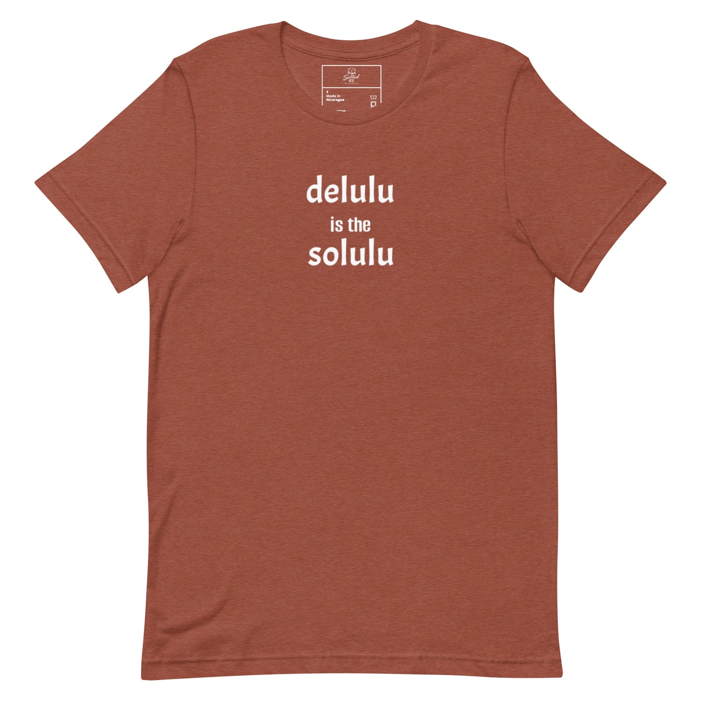 salted ice delulu is the solulu t-shirt | delulu is the solulu aesthetic t-shirt | funny quirky meme graphic tee | gen z playful vibes streetwear t-shirt | minimalist humorous quote tee