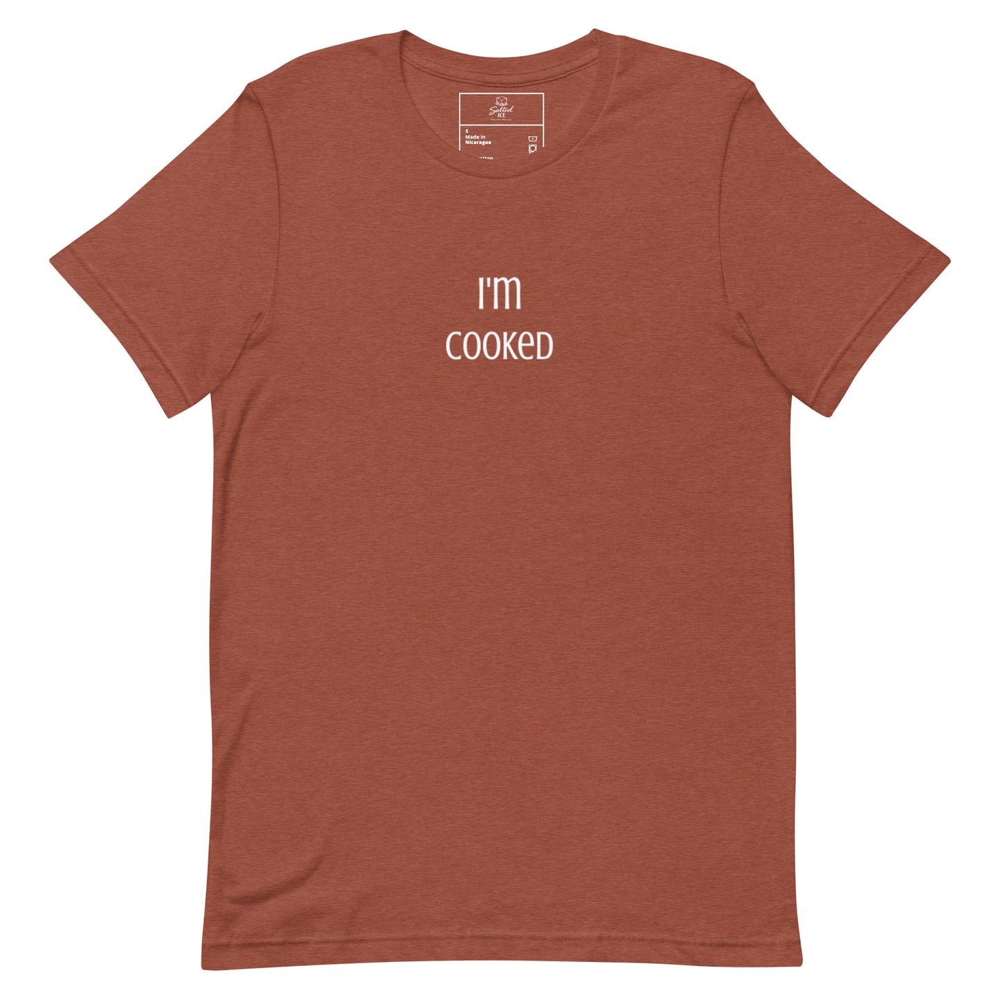 salted ice i'm cooked t-shirt | i'm cooked aesthetic t-shirt | funny exhausted meme graphic tee | gen z tired vibes streetwear t-shirt | minimalist burnout quote tee