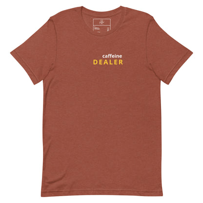 Caffeine Dealer t-shirt, funny coffee lover tee with minimal streetwear graphic design