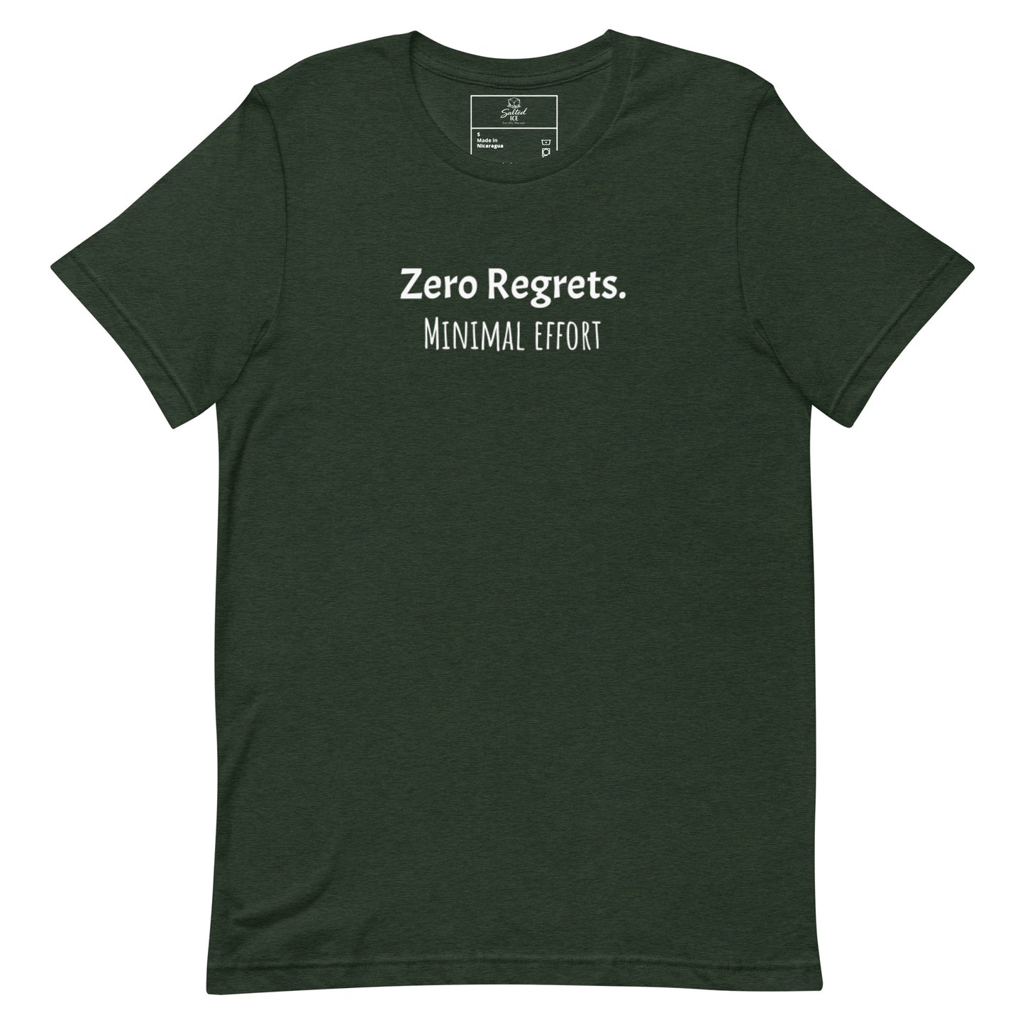 zero regrets minimal effort t-shirt, funny lazy humor graphic tee with casual streetwear style