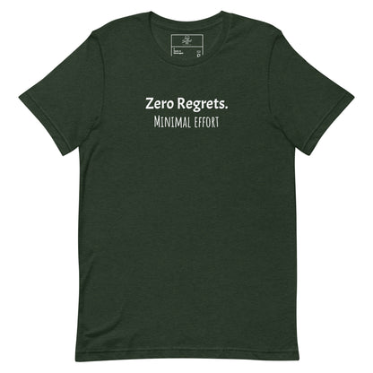 Zero Regrets Minimal Effort t-shirt, funny lazy humor graphic tee with casual streetwear style