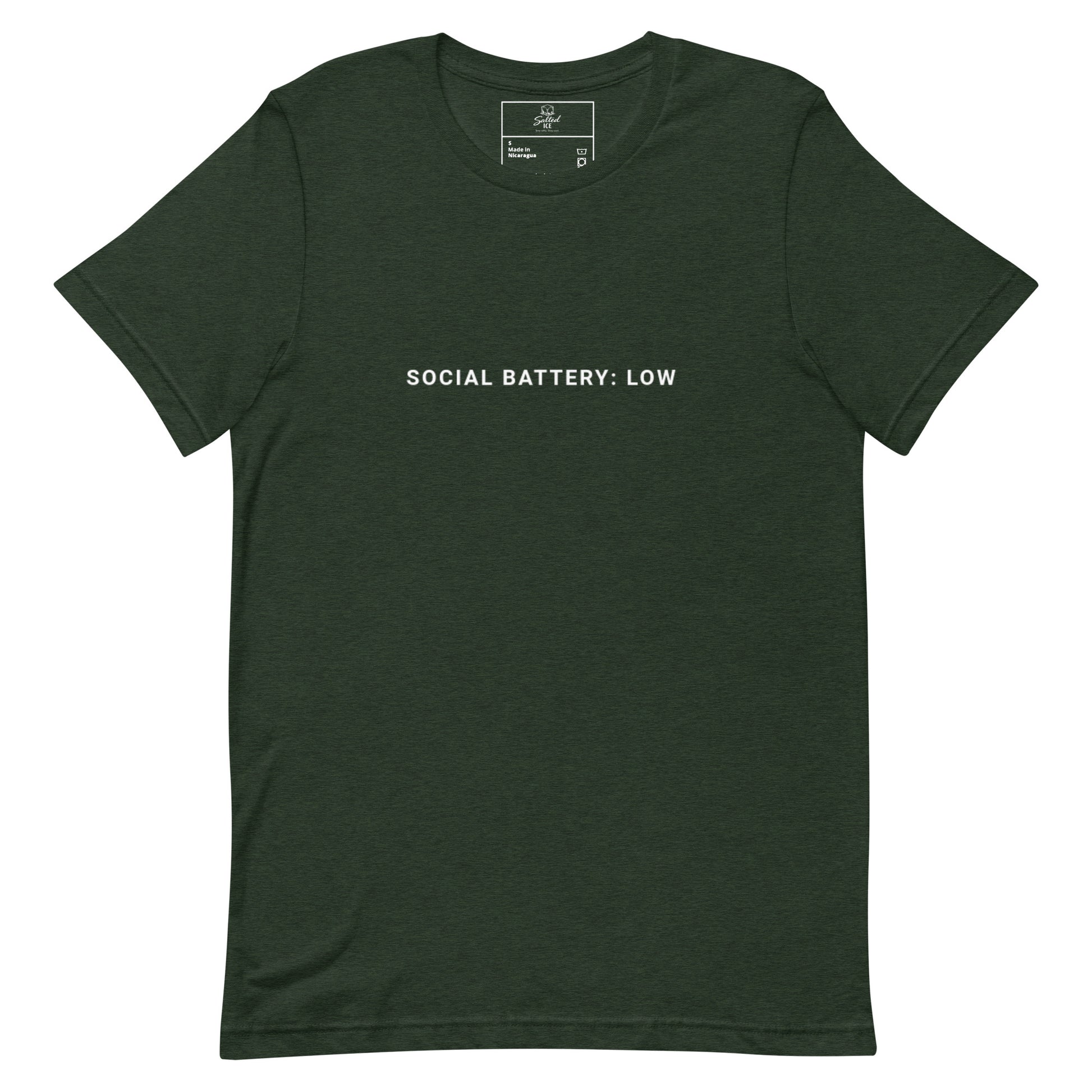 Salted Ice Social Battery: Low T-Shirt | social battery low aesthetic t-shirt | introvert vibes meme graphic tee | gen z low-energy streetwear t-shirt | minimalist mood quote t-shirt