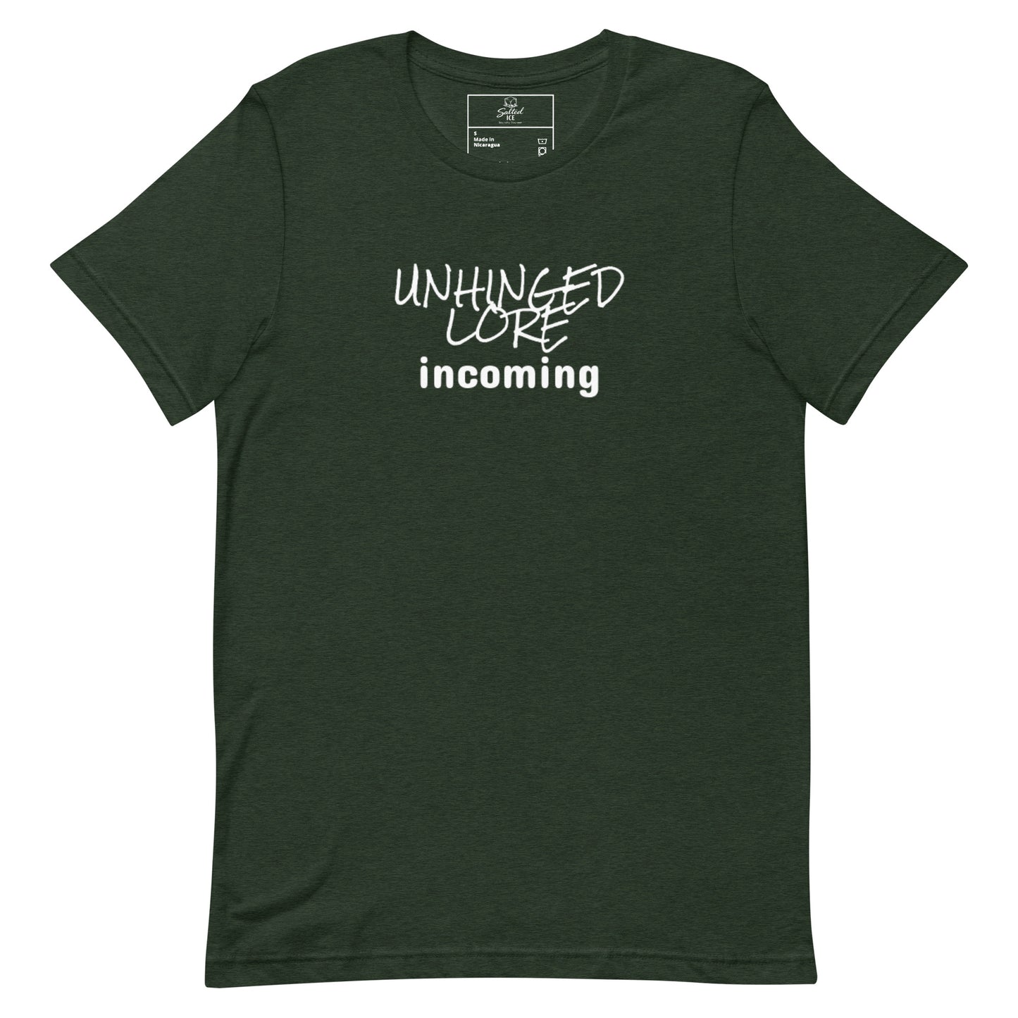unhinged lore incoming t-shirt, chaos meme graphic tee with viral internet humor design