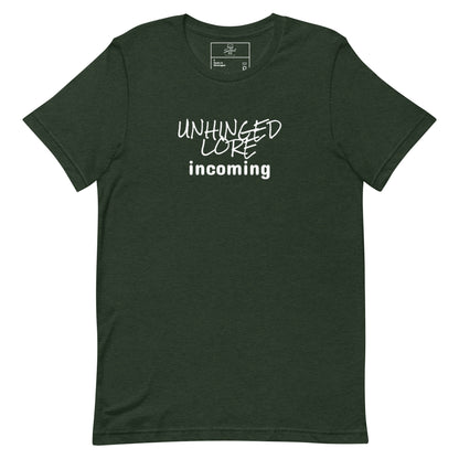 Unhinged Lore Incoming t-shirt, chaos meme graphic tee with viral internet humor design