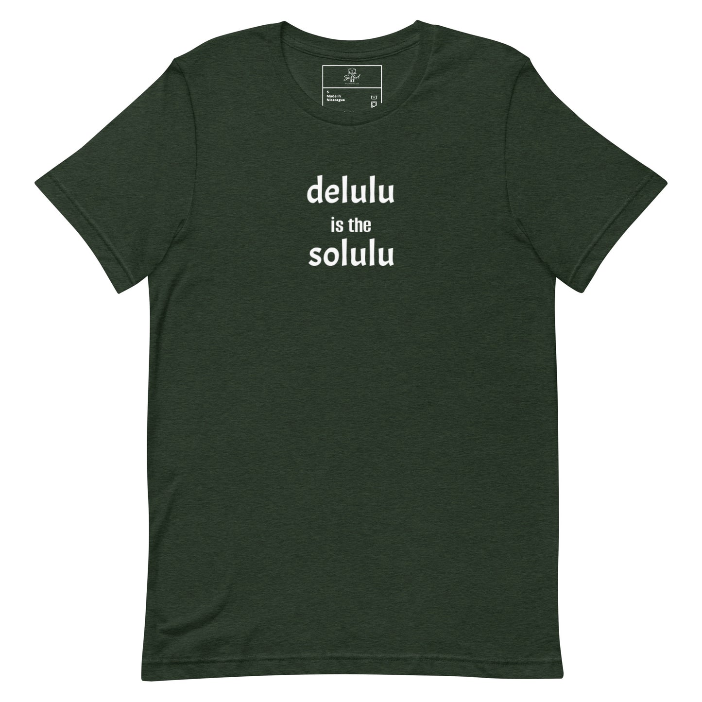 salted ice delulu is the solulu t-shirt | delulu is the solulu aesthetic t-shirt | funny quirky meme graphic tee | gen z playful vibes streetwear t-shirt | minimalist humorous quote tee