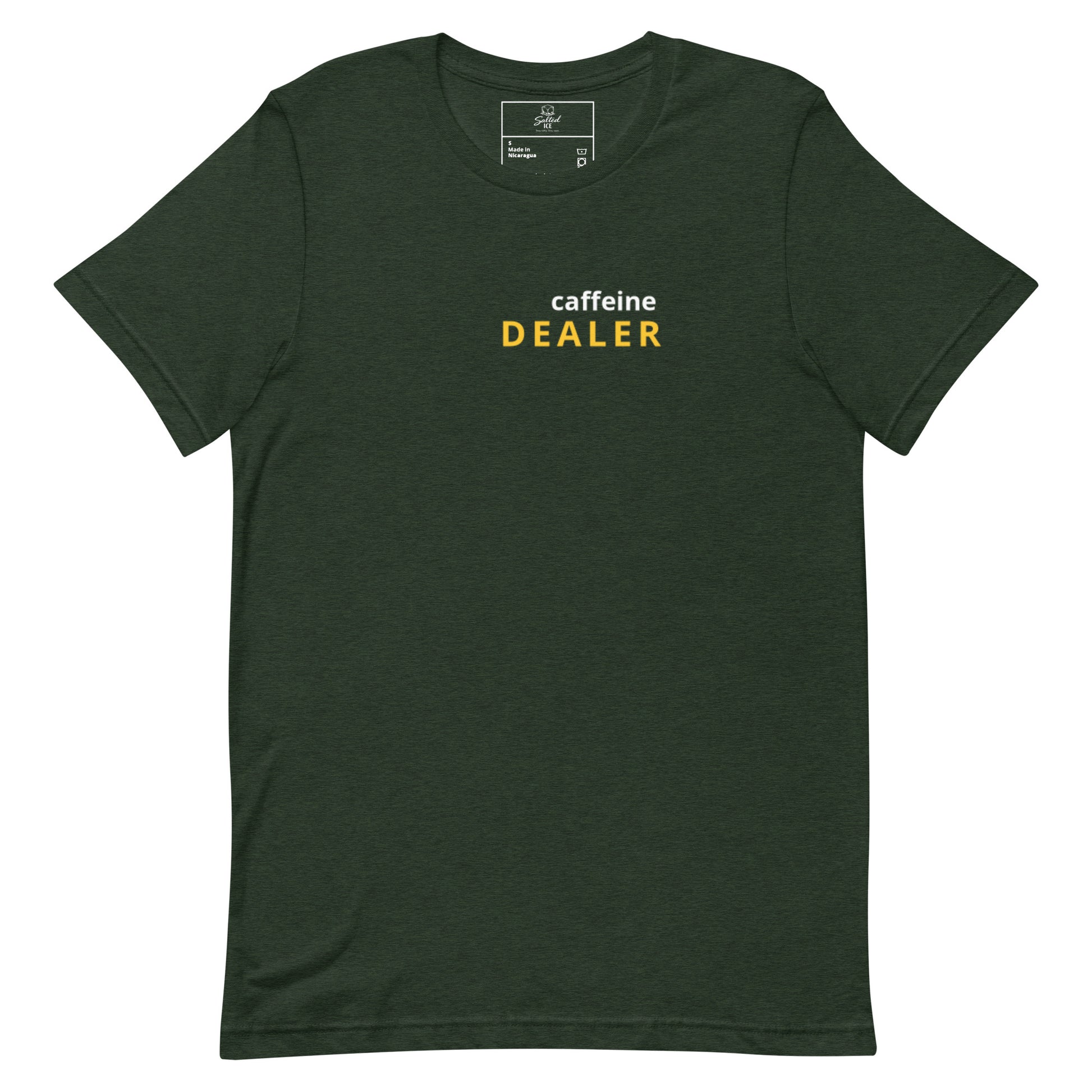 Caffeine Dealer t-shirt, funny coffee lover tee with minimal streetwear graphic design
