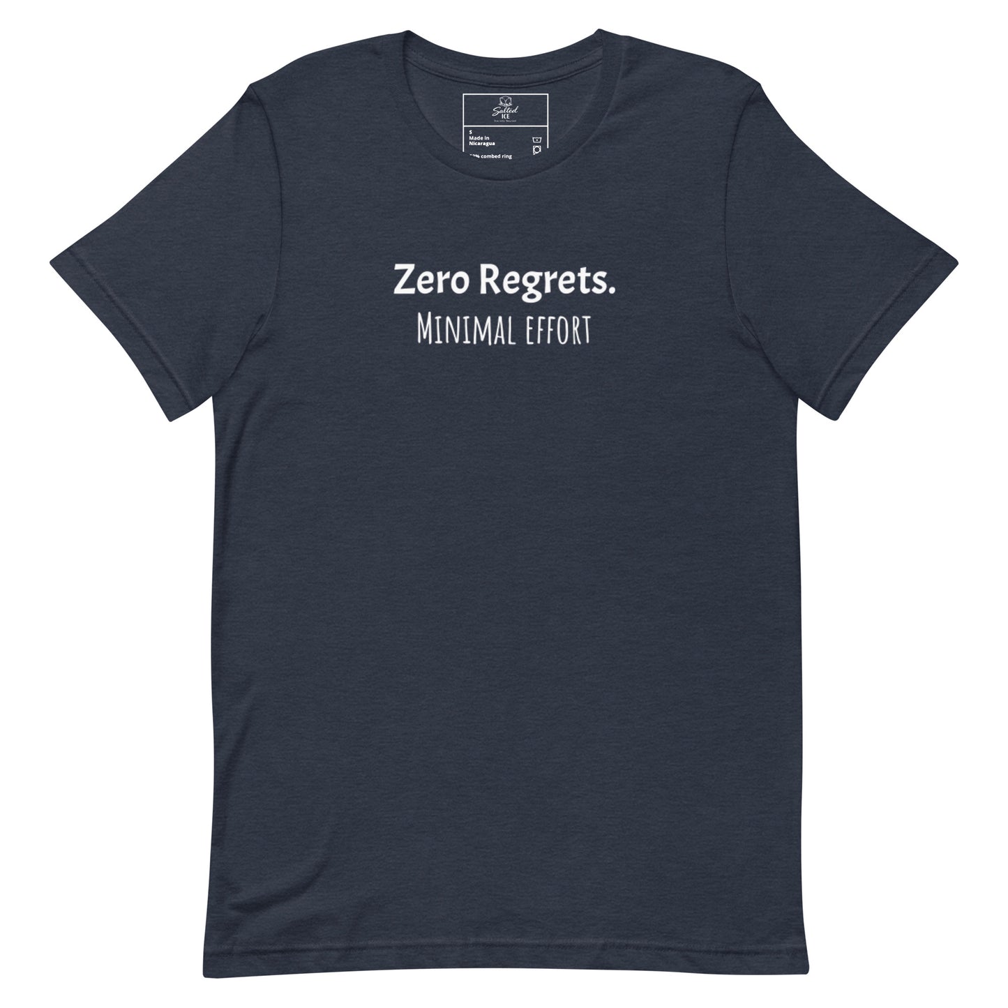 zero regrets minimal effort t-shirt, funny lazy humor graphic tee with casual streetwear style