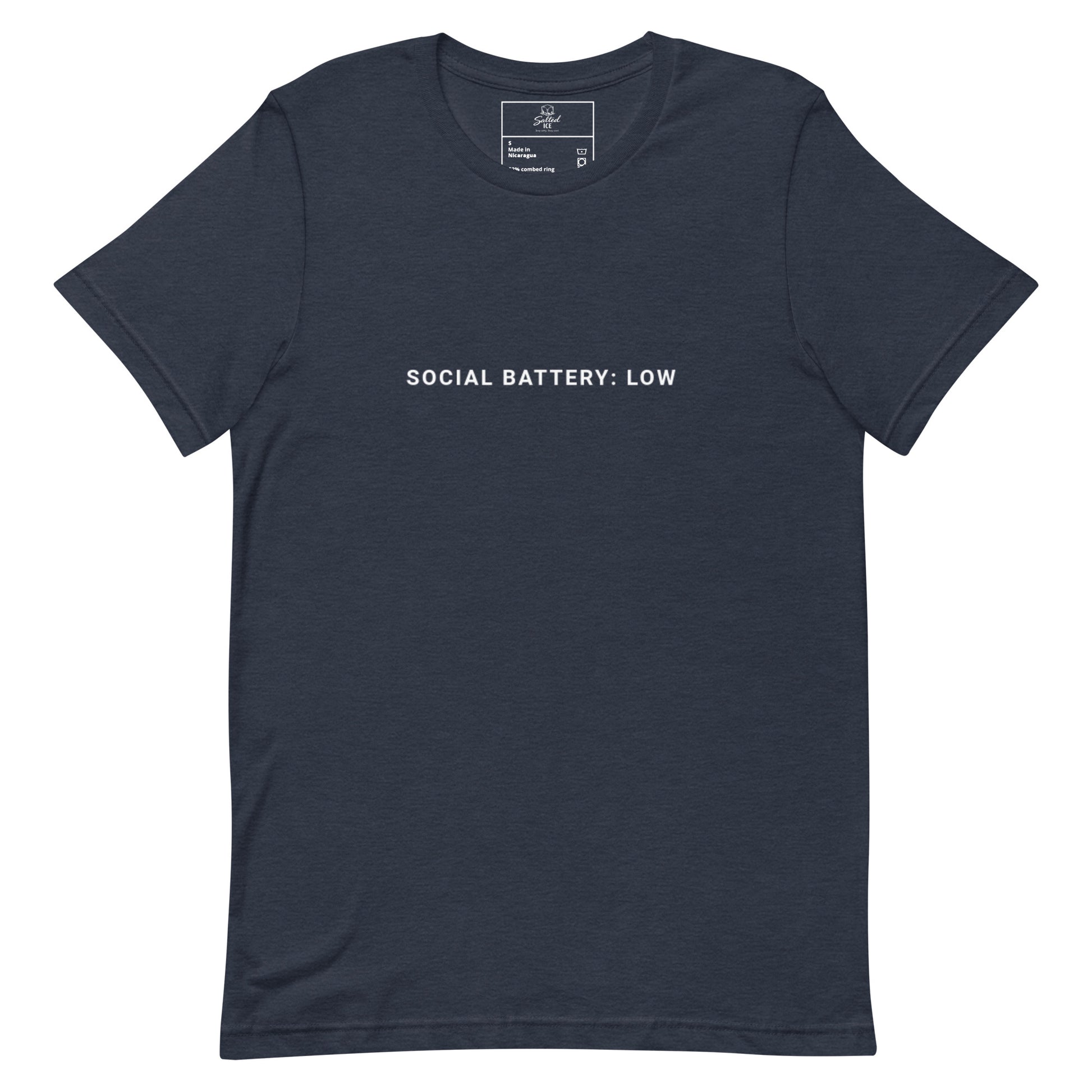 Salted Ice Social Battery: Low T-Shirt | social battery low aesthetic t-shirt | introvert vibes meme graphic tee | gen z low-energy streetwear t-shirt | minimalist mood quote t-shirt