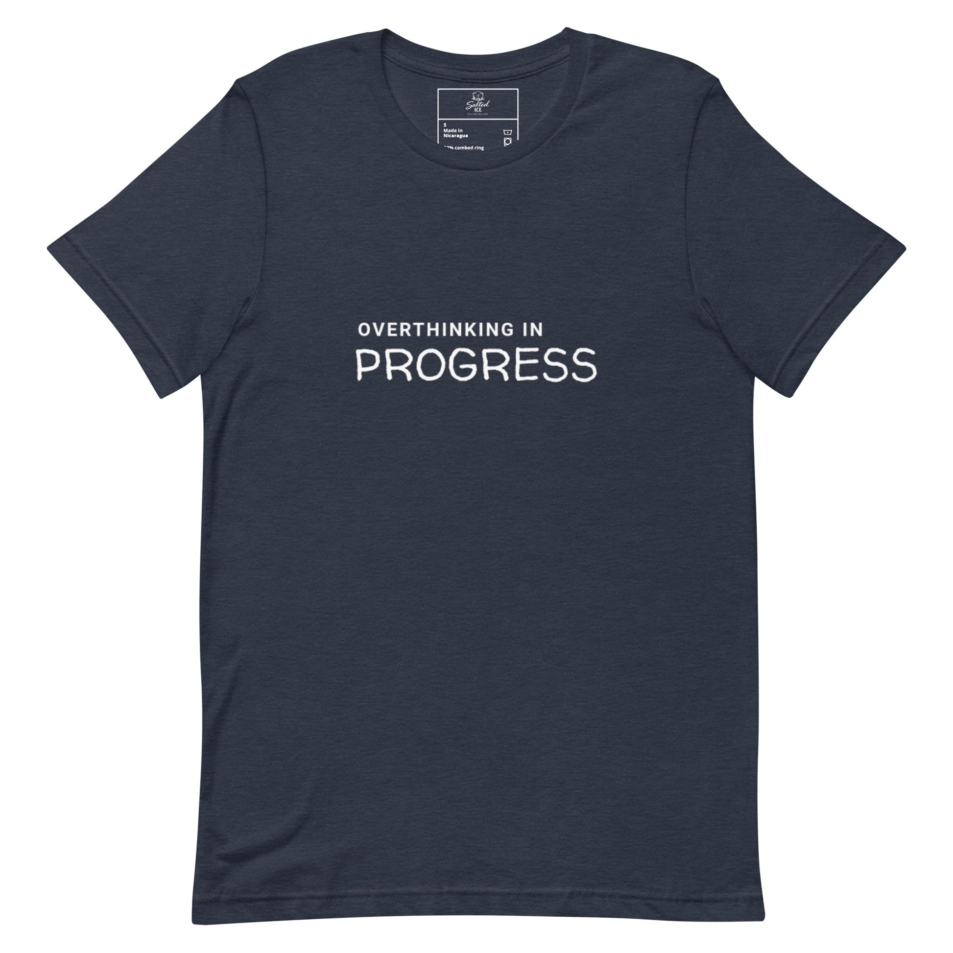 Overthinking In Progress t-shirt, funny anxiety introvert graphic tee with minimal streetwear design