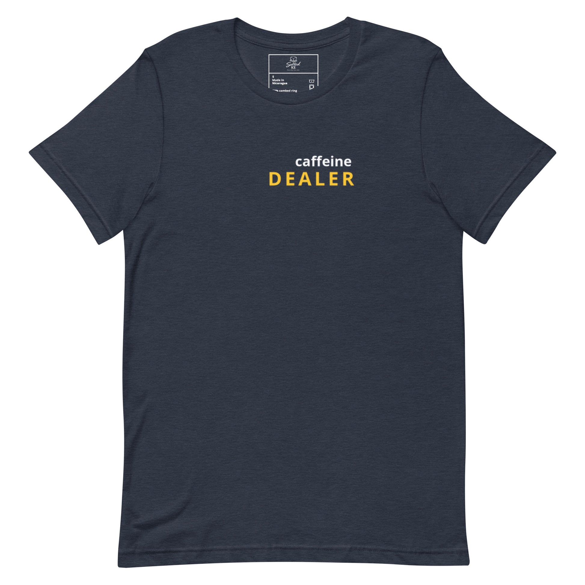 Caffeine Dealer t-shirt, funny coffee lover tee with minimal streetwear graphic design