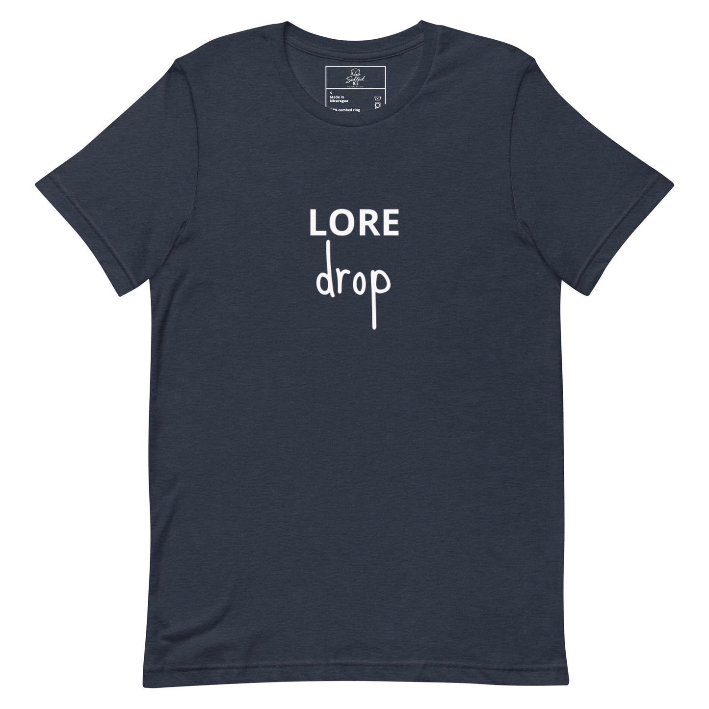 lore drop t-shirt, trendy streetwear graphic tee with viral meme design