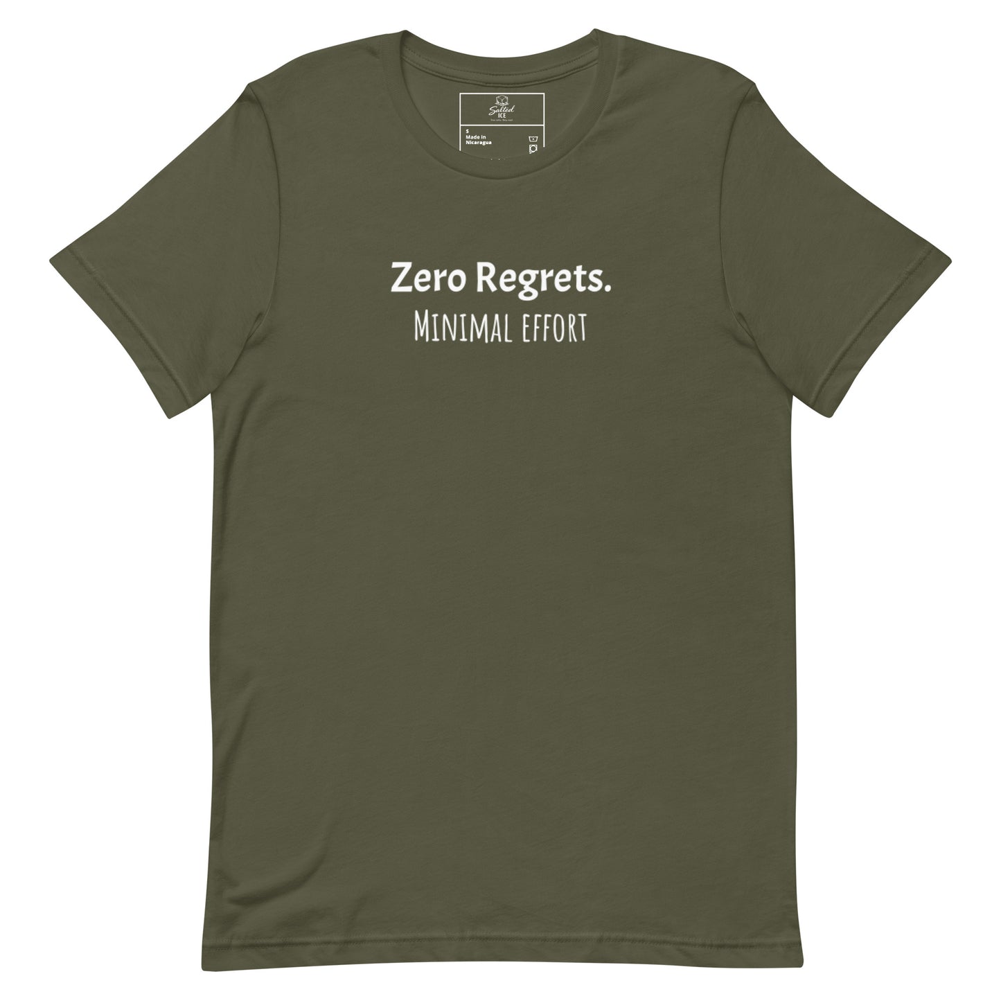 zero regrets minimal effort t-shirt, funny lazy humor graphic tee with casual streetwear style