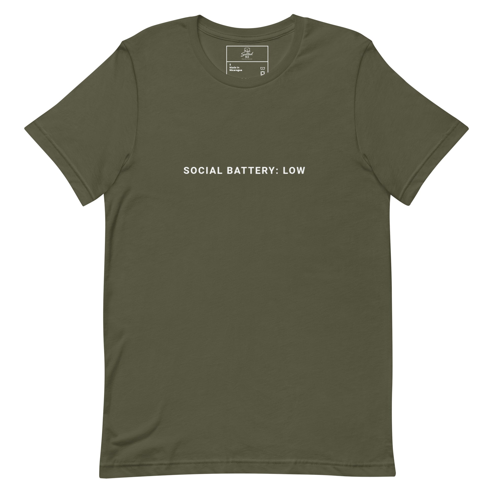 Salted Ice Social Battery: Low T-Shirt | social battery low aesthetic t-shirt | introvert vibes meme graphic tee | gen z low-energy streetwear t-shirt | minimalist mood quote t-shirt
