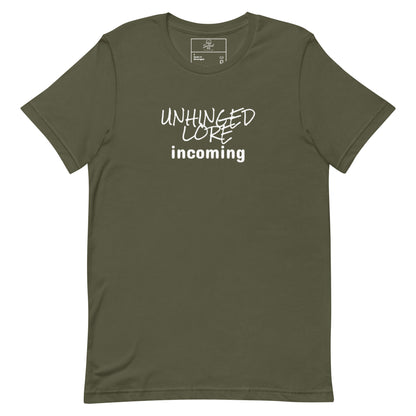 Unhinged Lore Incoming t-shirt, chaos meme graphic tee with viral internet humor design