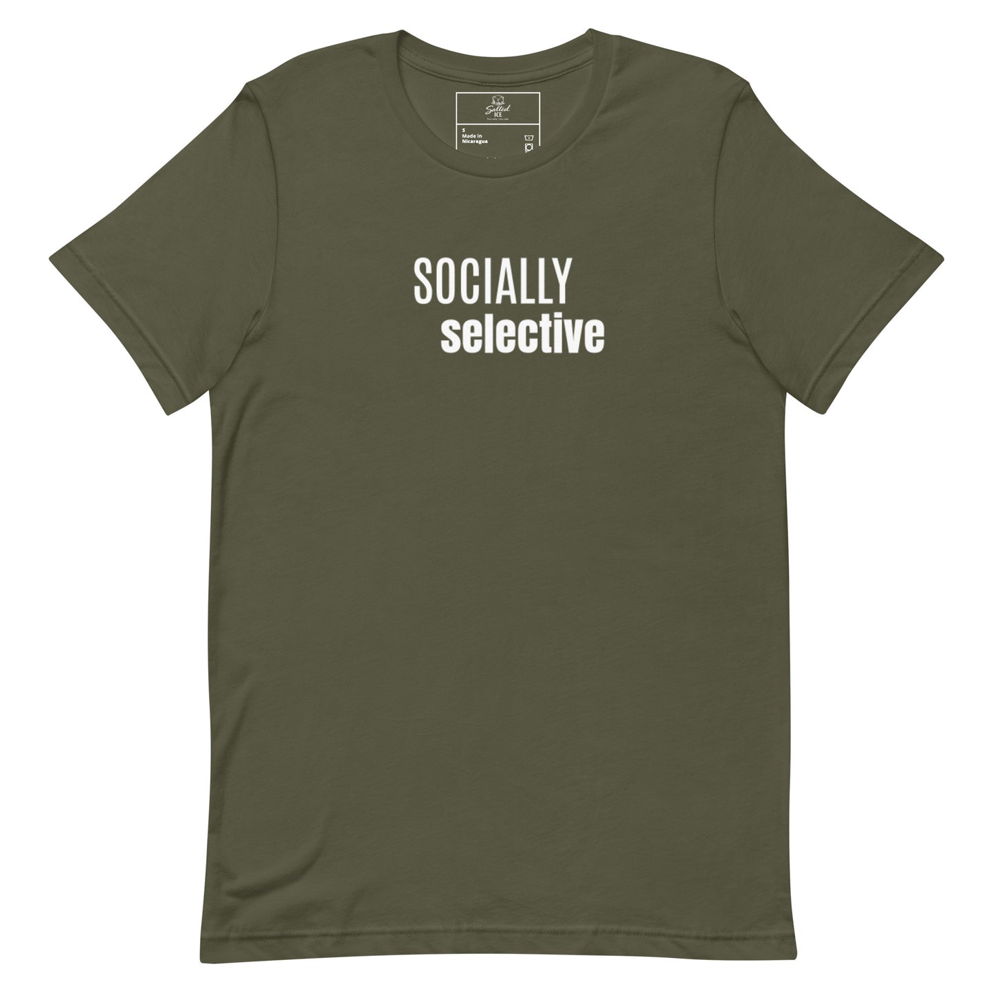 salted ice socially selective t-shirt | socially selective aesthetic t-shirt | introvert vibes graphic tee | gen z selective energy streetwear t-shirt | minimalist mood quote tee