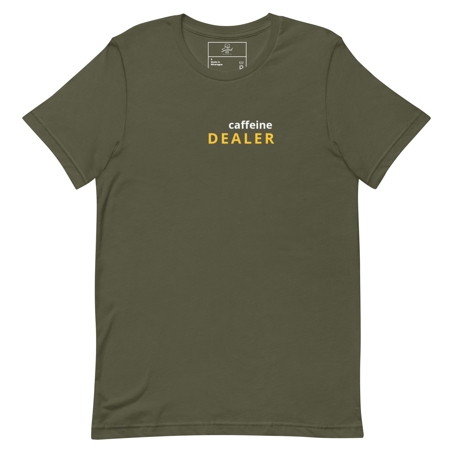 caffeine dealer t-shirt, funny coffee lover tee with minimal streetwear graphic design