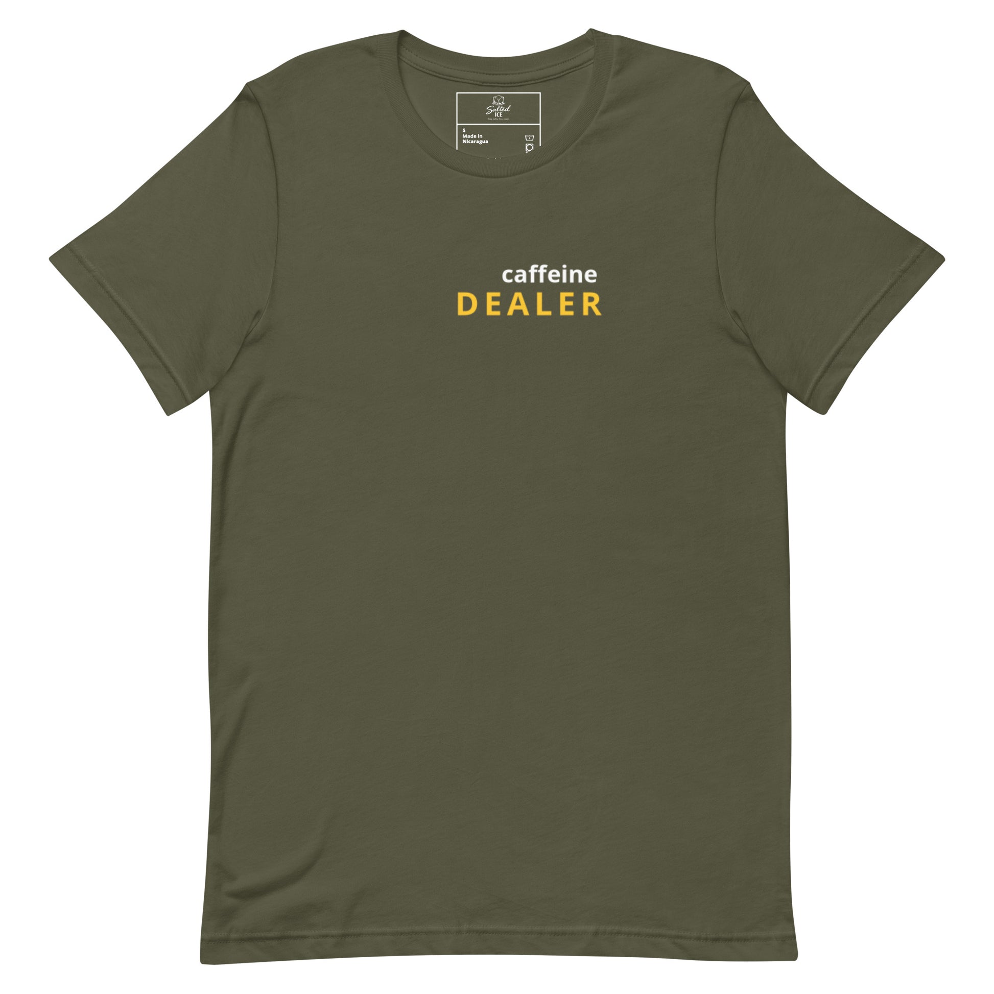 Caffeine Dealer t-shirt, funny coffee lover tee with minimal streetwear graphic design