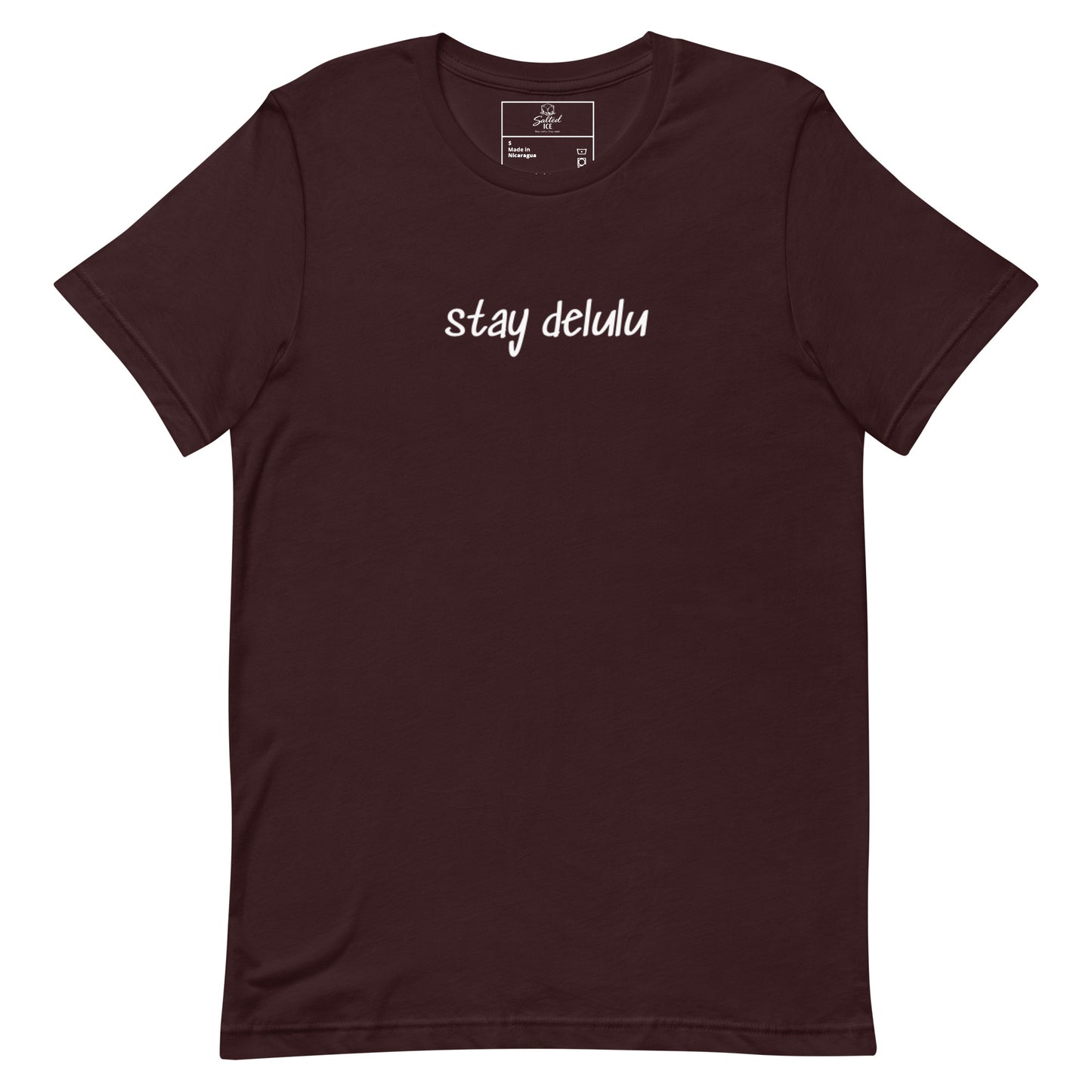 stay delulu t-shirt, funny meme graphic tee with viral internet slang design