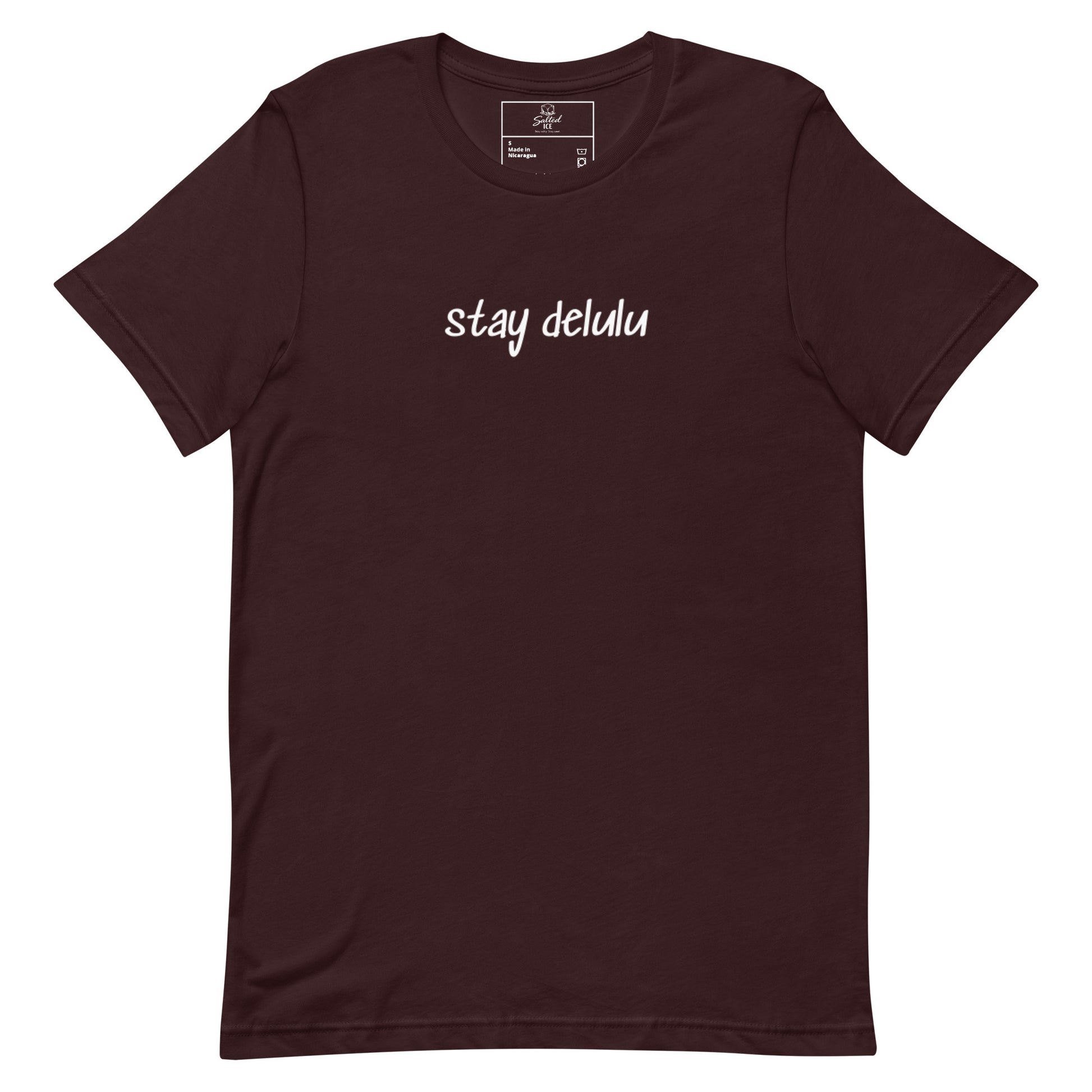 Stay Delulu t-shirt, funny meme graphic tee with viral internet slang design