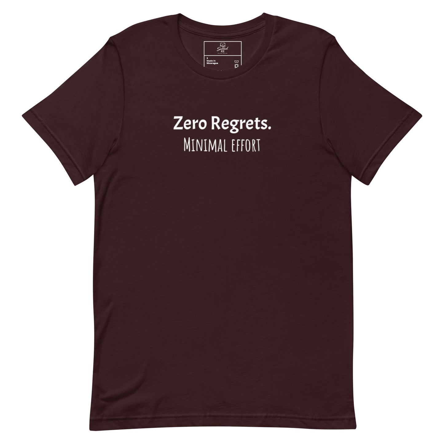 zero regrets minimal effort t-shirt, funny lazy humor graphic tee with casual streetwear style