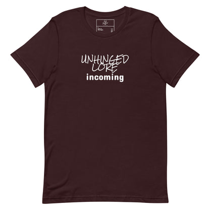 Unhinged Lore Incoming t-shirt, chaos meme graphic tee with viral internet humor design