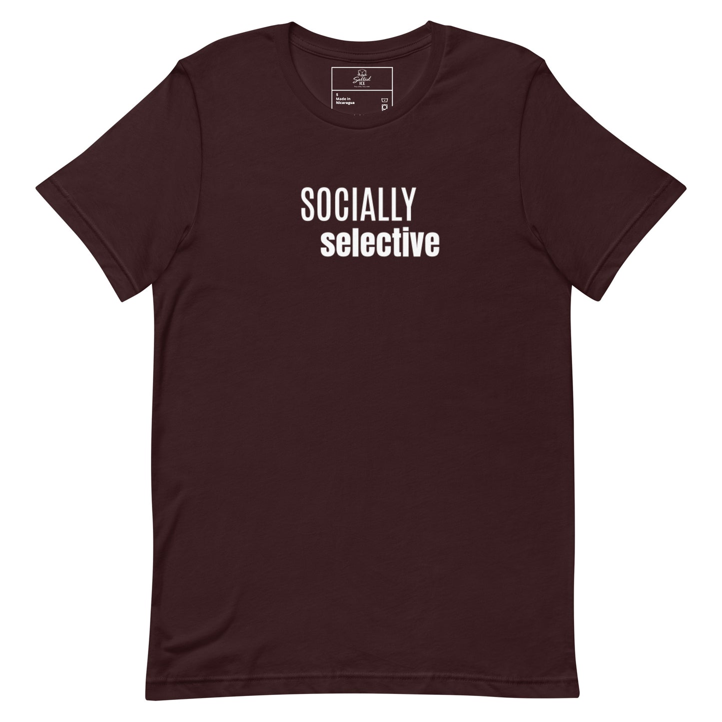salted ice socially selective t-shirt | socially selective aesthetic t-shirt | introvert vibes graphic tee | gen z selective energy streetwear t-shirt | minimalist mood quote tee